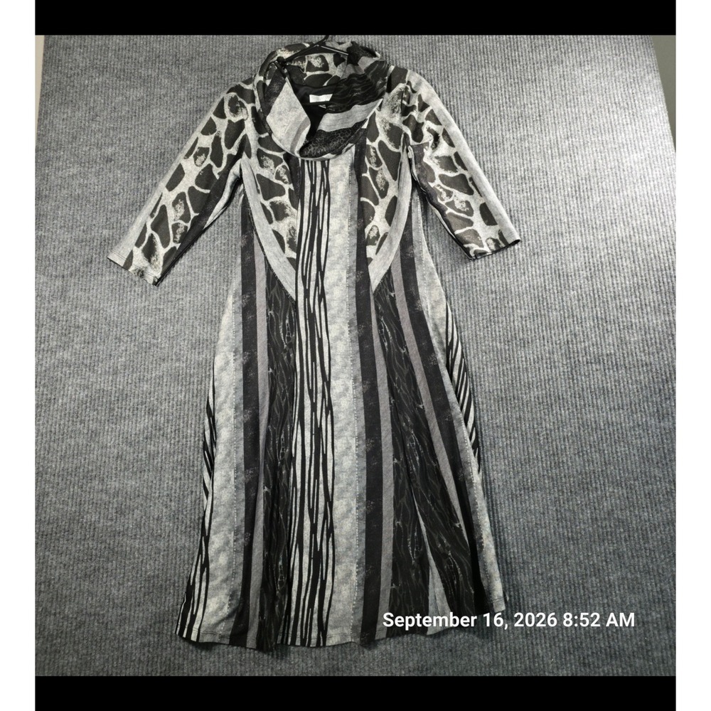 Signature by Robbie Bee Womens Animal Print Cowl Neck Midi Dress Grey Black S